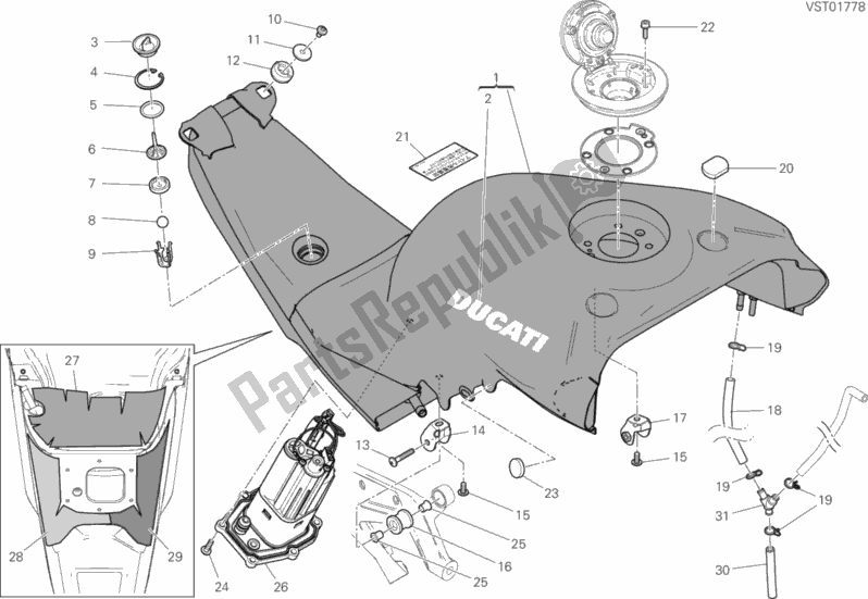 All parts for the 30a - Tank of the Ducati Superbike Panigale V4 S 1100 2018